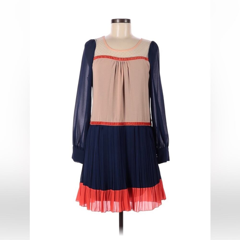 Suncoo Chiffon and velvet pleated skirt‎ drop waist dress, size M -  L